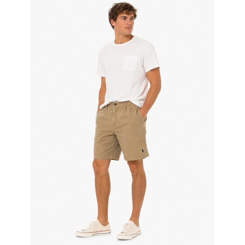 Polo Ralph Lauren Chino Shorts Mens 42 Tan Classic Fit 9 Inch Stretch Khaki Pony